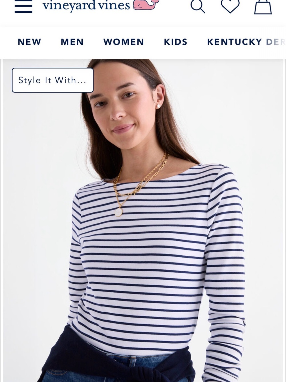 Vineyard Vines White and Navy Striped Long-Sleeve Boatneck Top